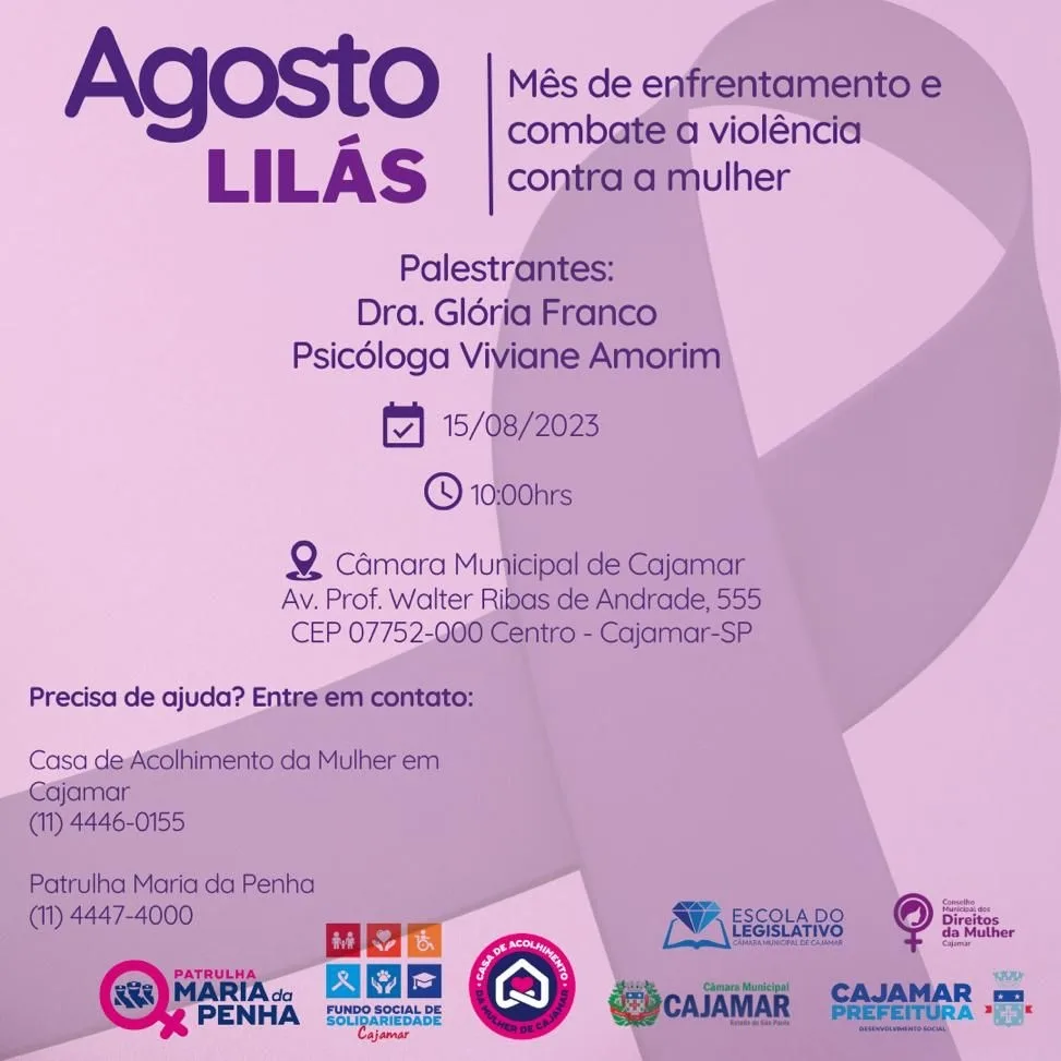 Câmara sediará palestra de conscientização da violência contra a mulher 